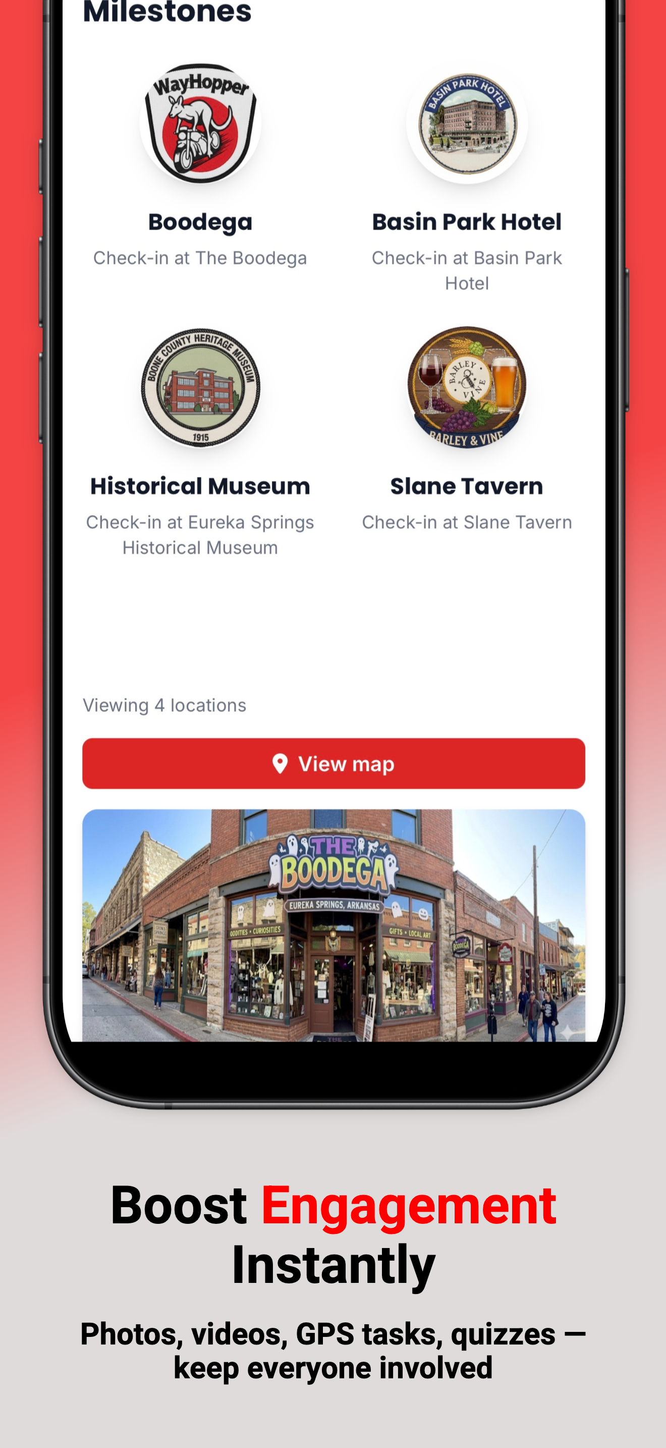 WayHopper photos and location progress in the app